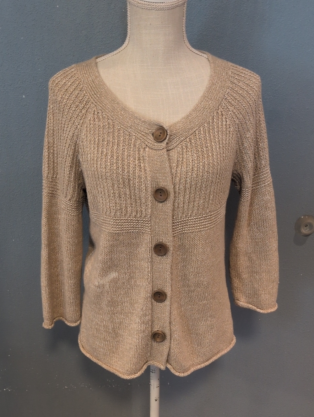 Eddie Bauer Minimalist CableKnit Chunky Button Down Linen Cotton Blend Cardigan